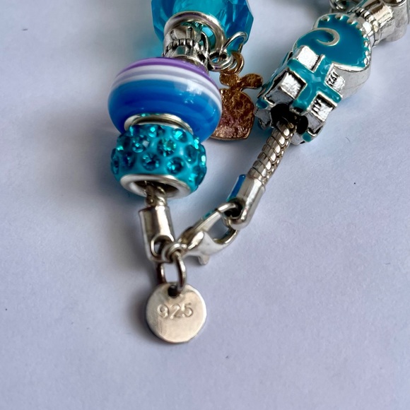 HANDMADE handmade AQUA glass bracelets. 8.5’inch. 925 silver cord. - Picture 7 of 17